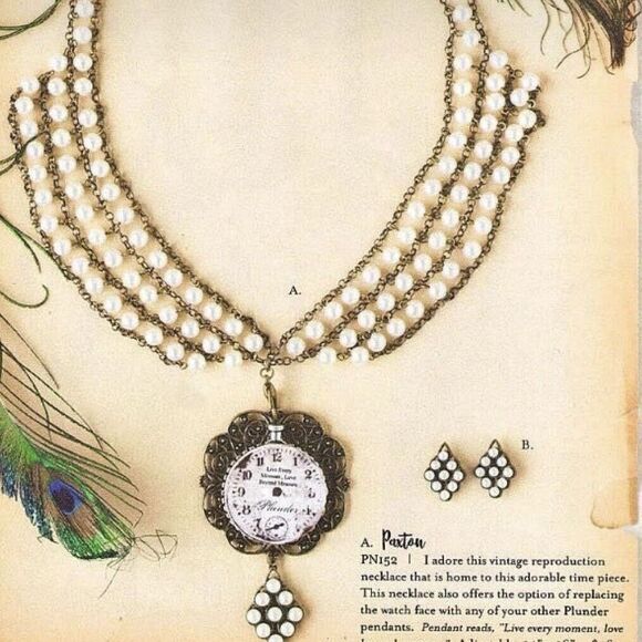 Chunky Bib Plunder PAXTON Pearl Time Piece Clock Statement Necklace OOAK 4519 - Picture 4 of 10